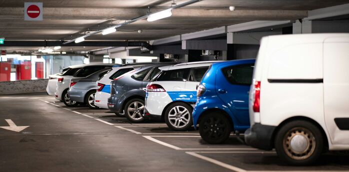 Cars parked inside a multistorey car park