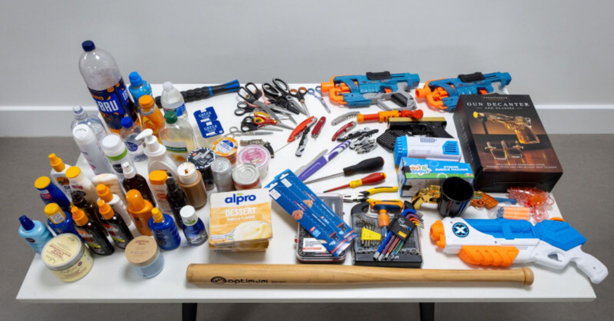 Confiscated liquids, tools and toys at Manchester Airport