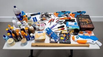 Confiscated liquids, tools and toys at Manchester Airport