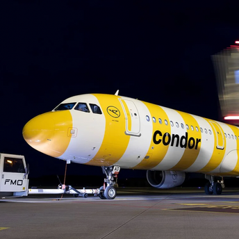 Condor Airbus A320 at Münster/Osnabrück Airport at night