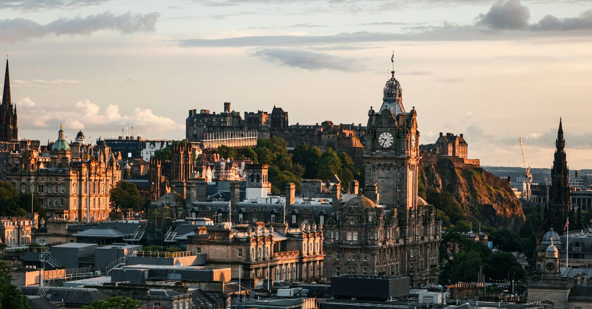 Edinburgh skyline with the castle at sunset