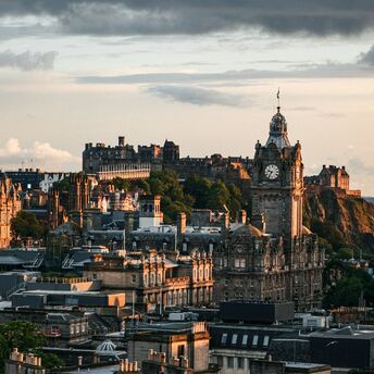 Edinburgh skyline with the castle at sunset