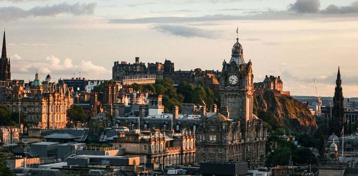 Edinburgh skyline with the castle at sunset