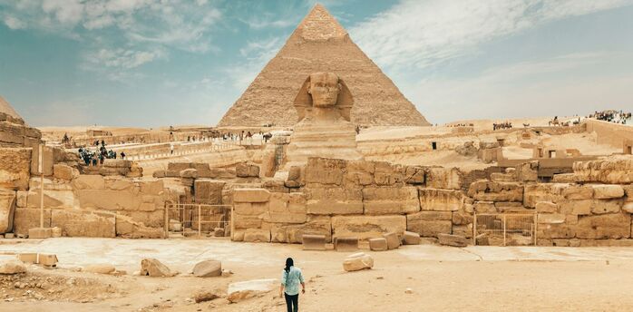 Great Sphinx and pyramid at Giza, Egypt