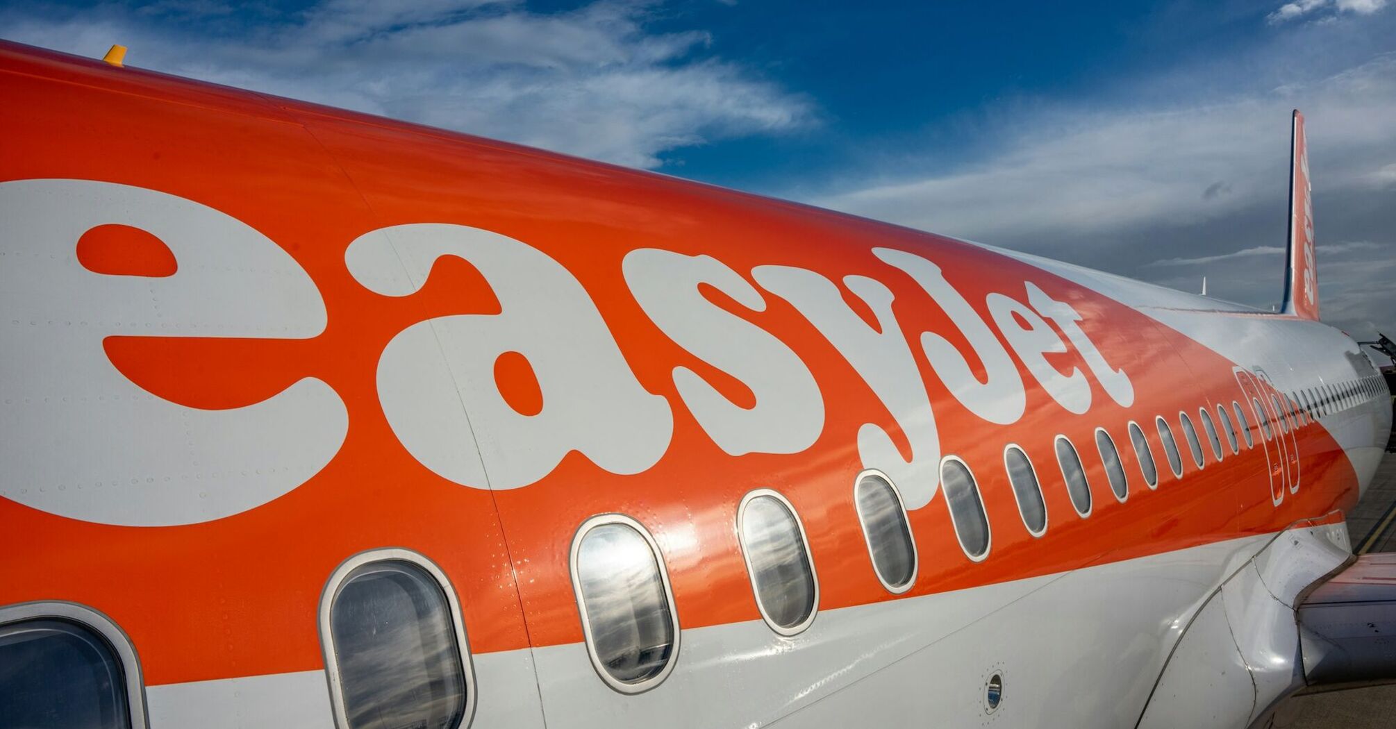 Close-up of an easyJet aircraft fuselage