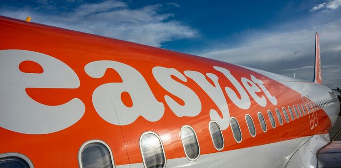 Close-up of an easyJet aircraft fuselage