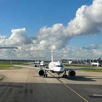 British Airways aircraft taxiing at Heathrow Airport