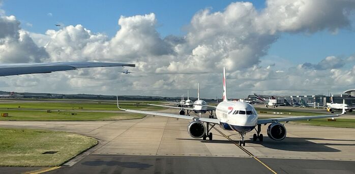 British Airways aircraft taxiing at Heathrow Airport