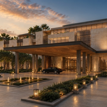Exterior rendering of a planned Marriott hotel in Egypt