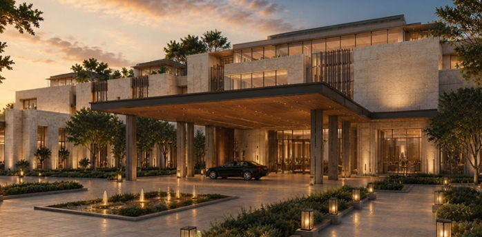 Exterior rendering of a planned Marriott hotel in Egypt