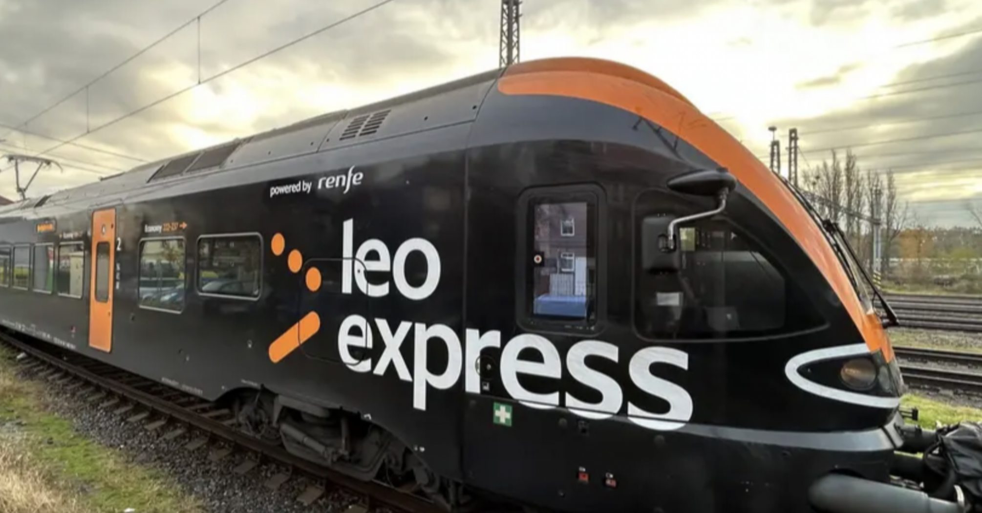Leo Express train at a railway station