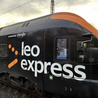 Leo Express train at a railway station