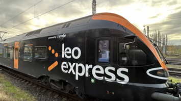 Leo Express train at a railway station