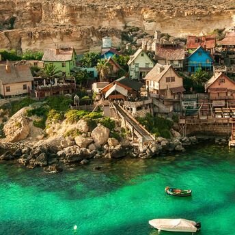 Popeye Village beside Malta’s rocky coastline