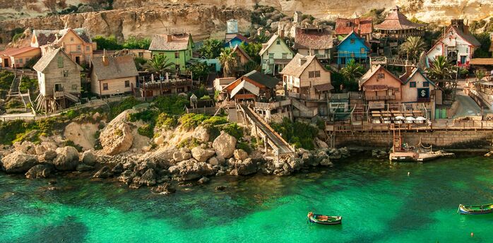 Popeye Village beside Malta’s rocky coastline