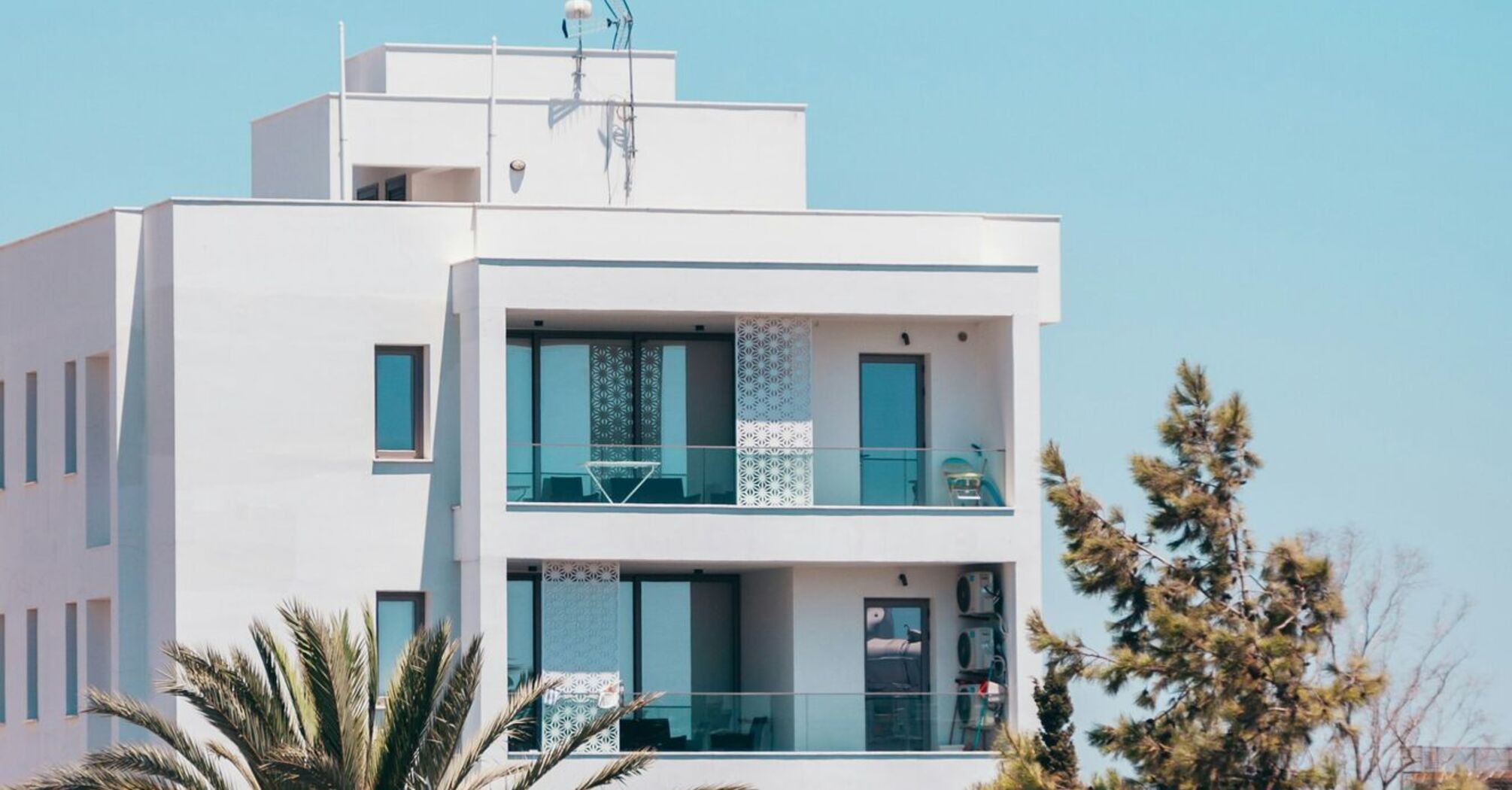 White tourist accommodation building in Cyprus