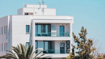 White tourist accommodation building in Cyprus