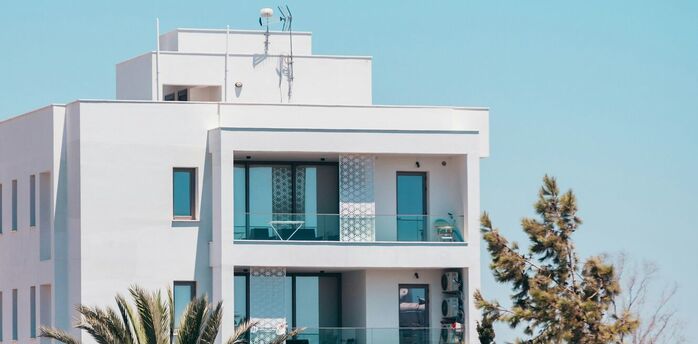 White tourist accommodation building in Cyprus
