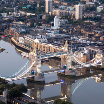 Aerial view of Tower Bridge and London