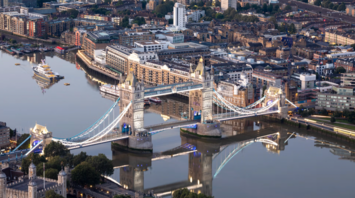 Aerial view of Tower Bridge and London