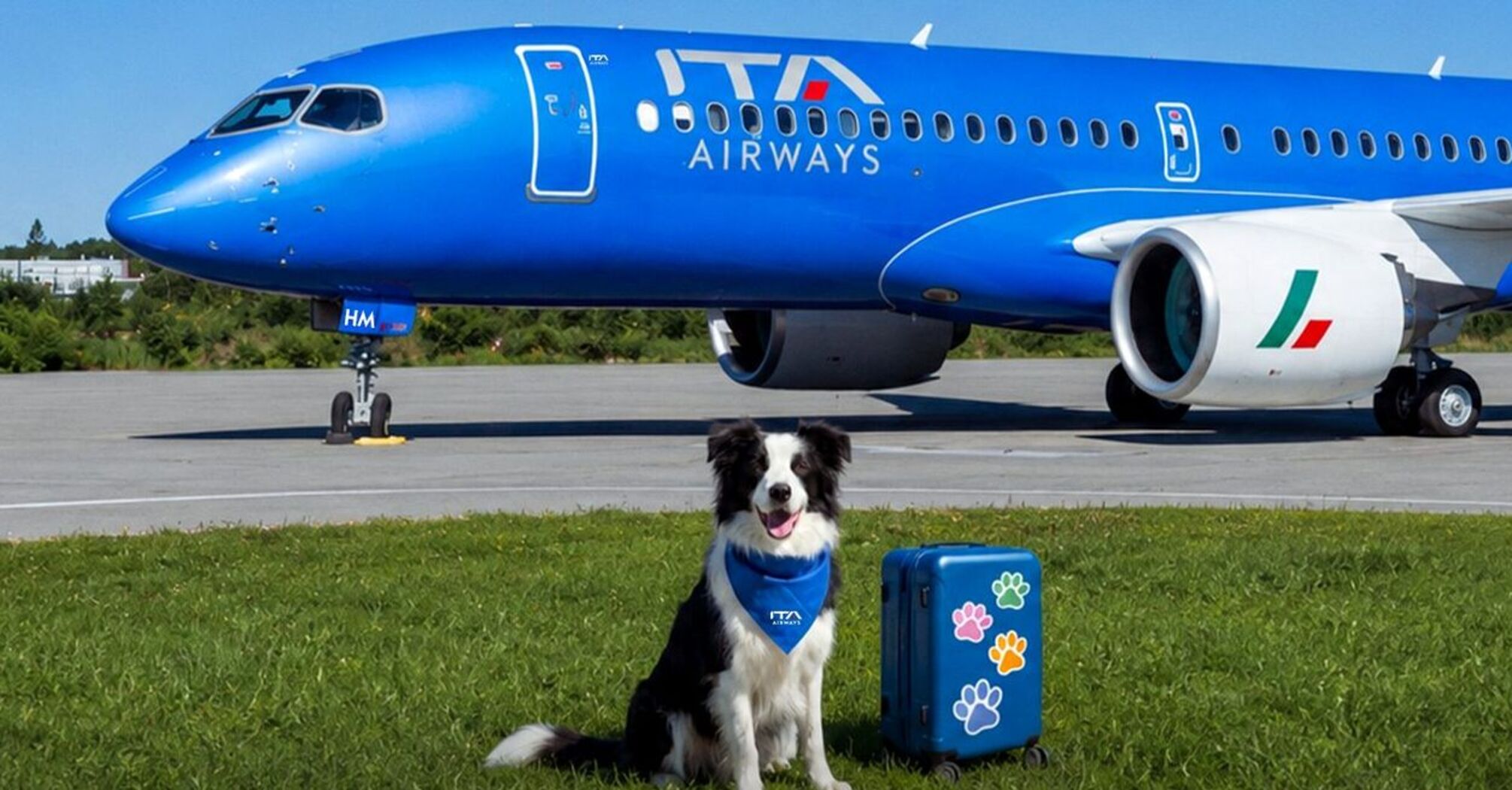 Dog beside an ITA Airways aircraft