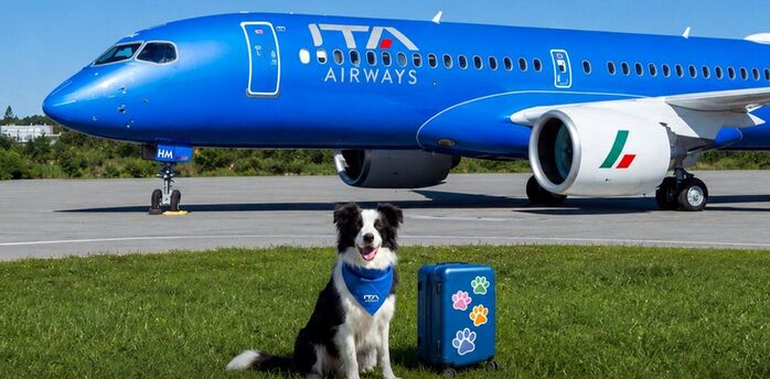 Dog beside an ITA Airways aircraft