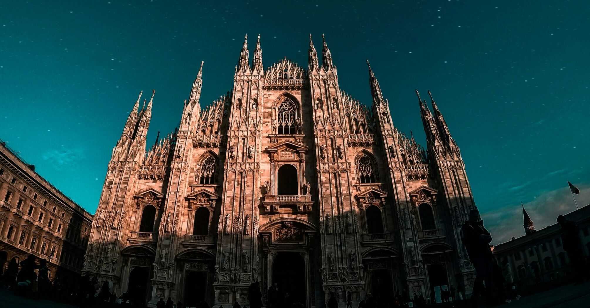 Milan Cathedral illuminated at night