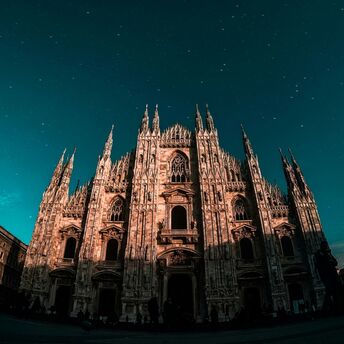 Milan Cathedral illuminated at night