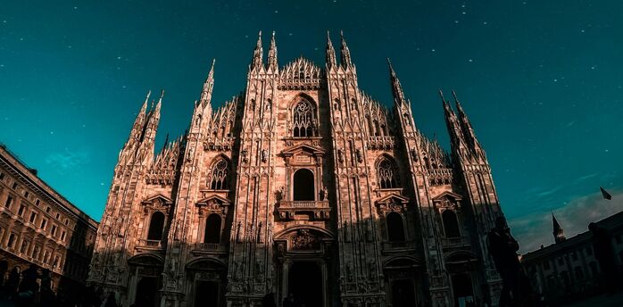 Milan Cathedral illuminated at night