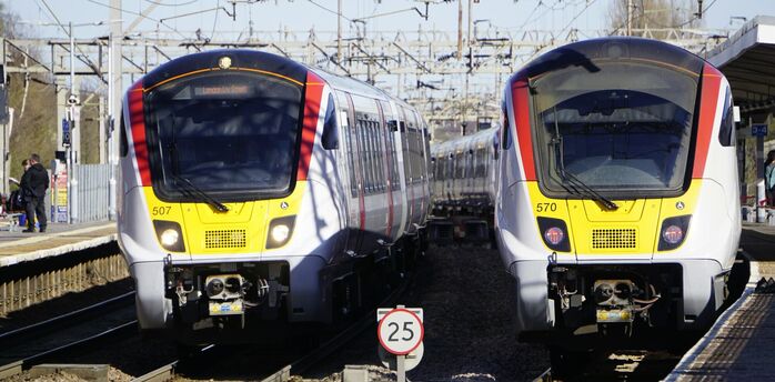 Greater Anglia trains at a railway station