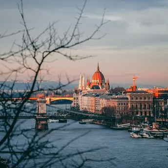 View over Budapest and the Danube at sunset