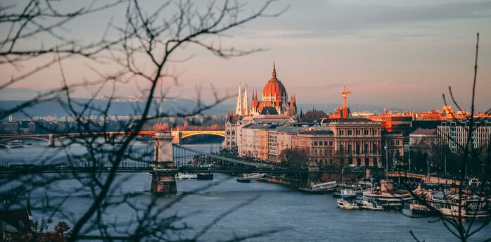 View over Budapest and the Danube at sunset