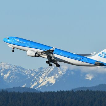 KLM aircraft departing on a scheduled flight