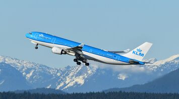 KLM aircraft departing on a scheduled flight