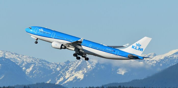 KLM aircraft departing on a scheduled flight