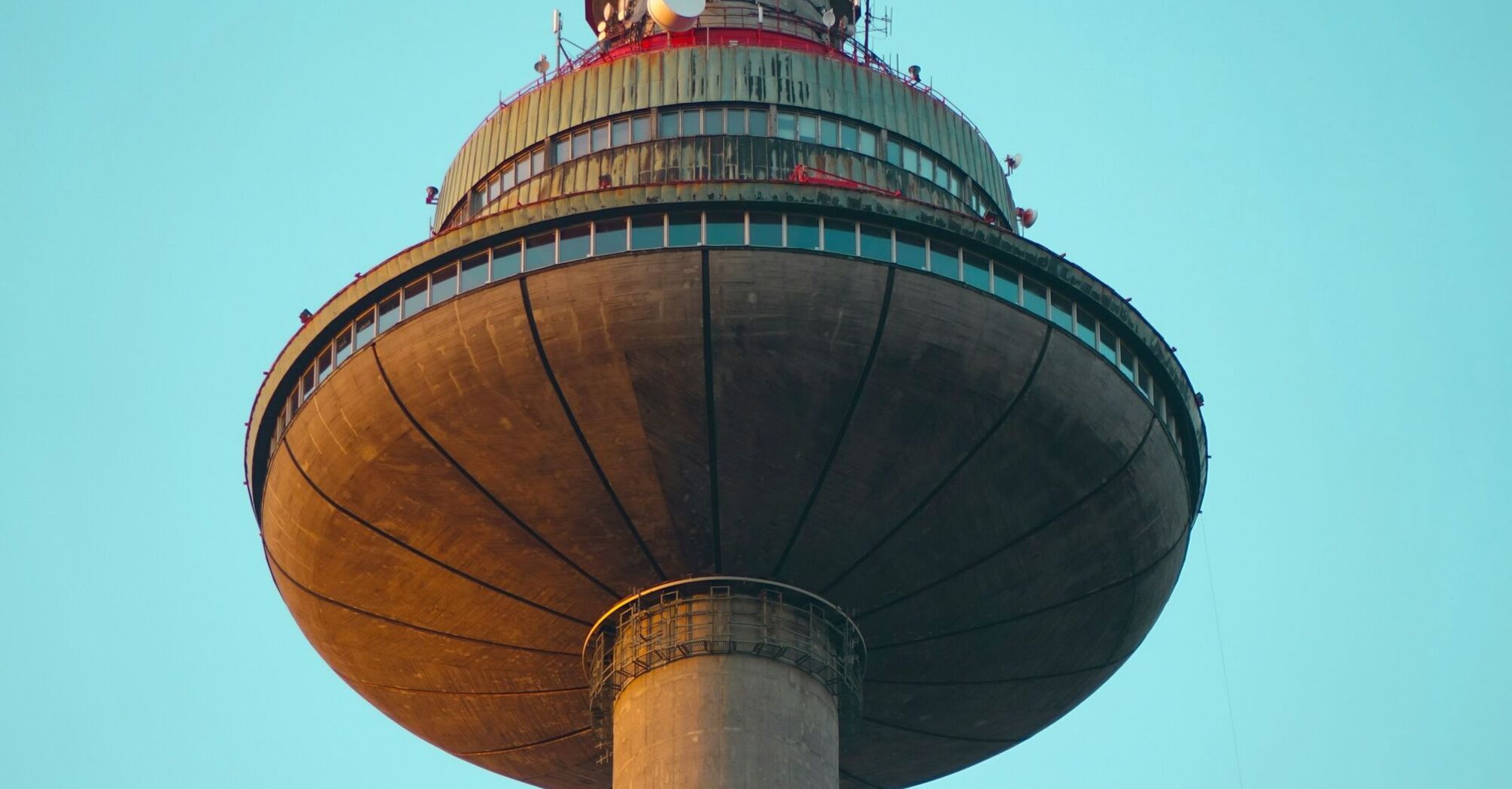 Close-up of Vilnius TV Tower at sunset
