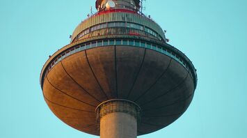 Close-up of Vilnius TV Tower at sunset