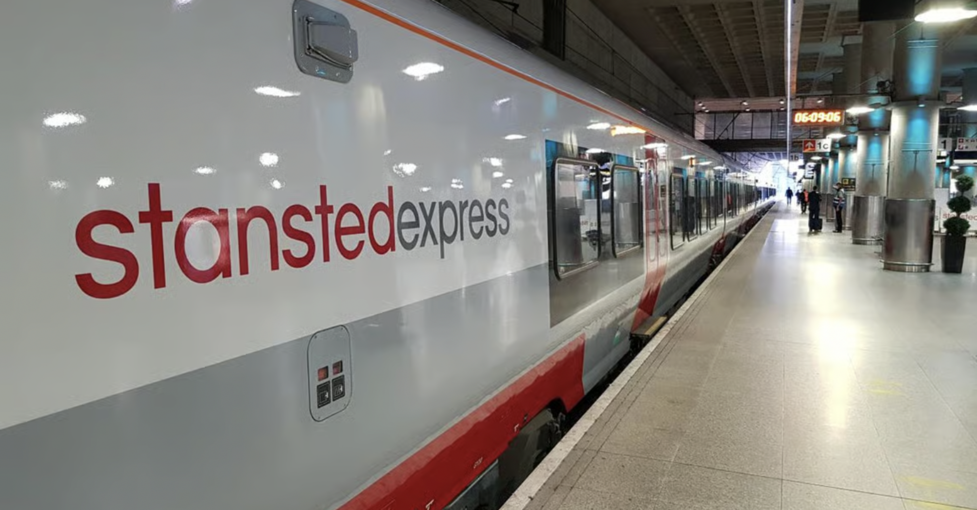 Stansted Express train at a station platform