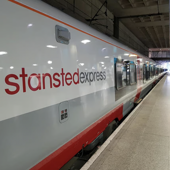 Stansted Express train at a station platform