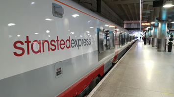 Stansted Express train at a station platform