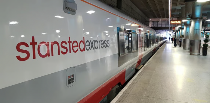 Stansted Express train at a station platform