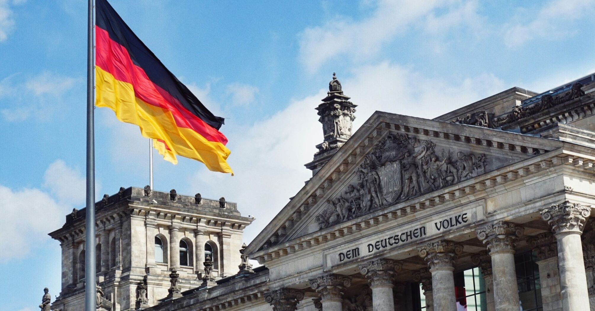 German flag outside the Reichstag in Berlin