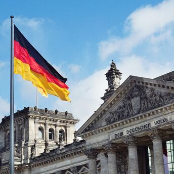 German flag outside the Reichstag in Berlin