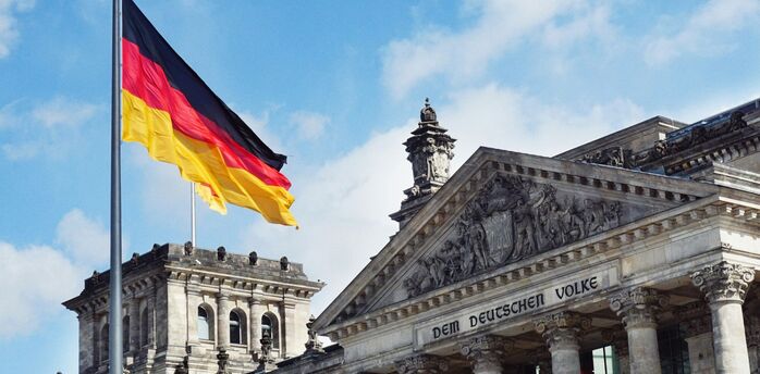 German flag outside the Reichstag in Berlin
