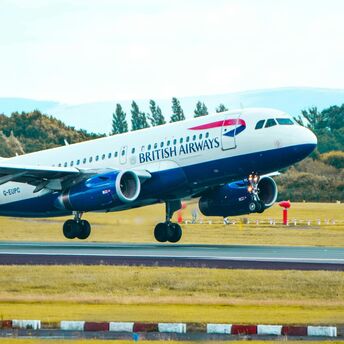 British Airways aircraft taking off from an airport