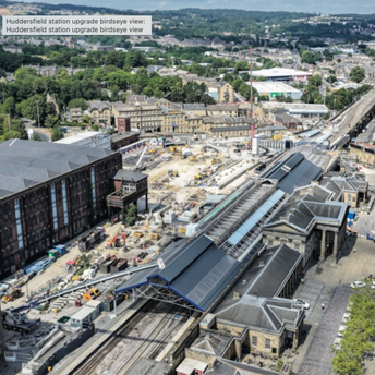 Aerial view of Huddersfield station upgrade works
