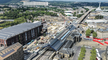 Aerial view of Huddersfield station upgrade works