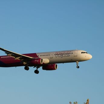Wizz Air aircraft approaching for landing