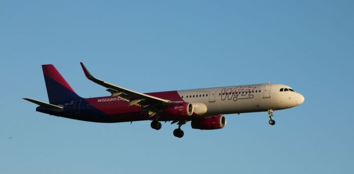 Wizz Air aircraft approaching for landing