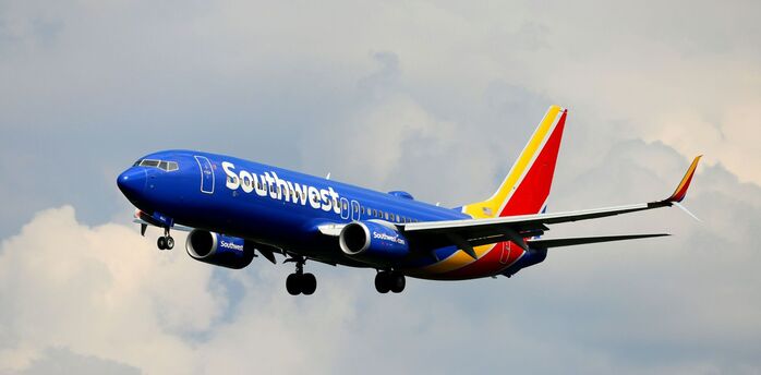Southwest Airlines aircraft approaching for landing